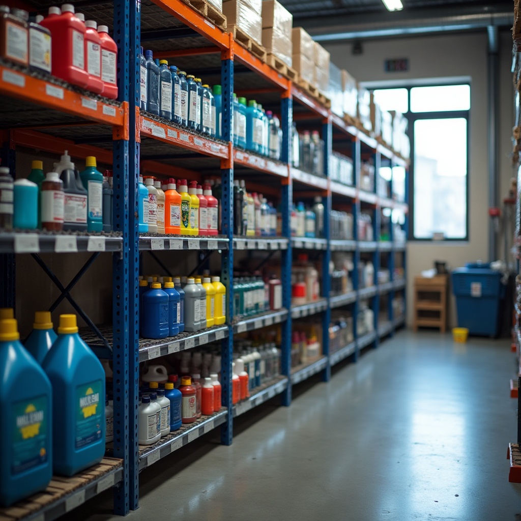 Shelves stocked with car wash and detailing chemicals at Care Pro Supplies