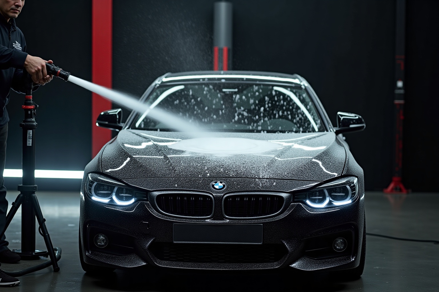 Car being washed with foam using Care Pro car wash supplies
